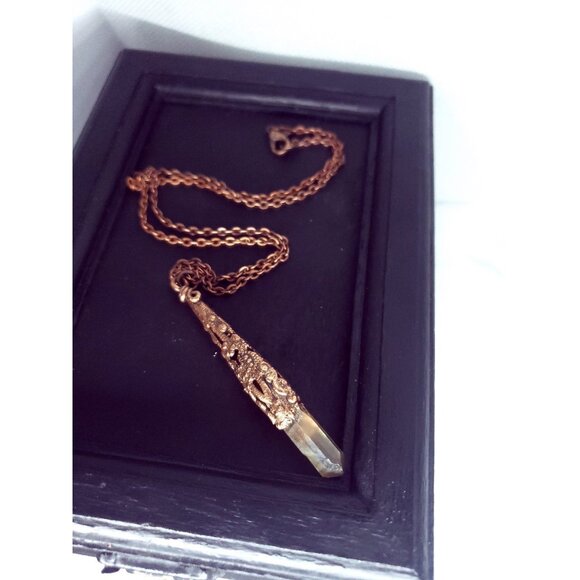 Copper Filigree red quartz crystal necklace handmade copper electroplated - Picture 11 of 12